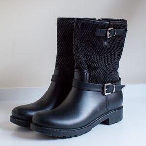 Däv Black Rain Boots with Silver Buckles