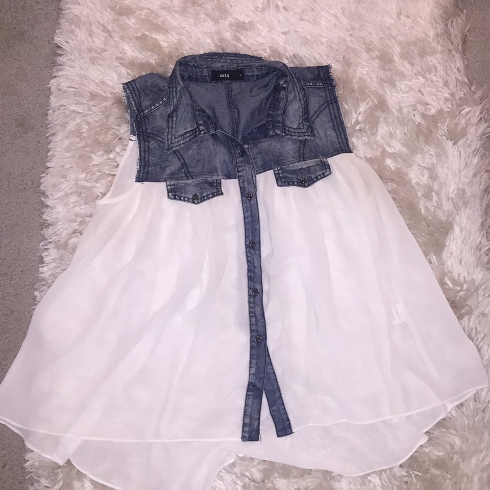Denim / chiffon tank