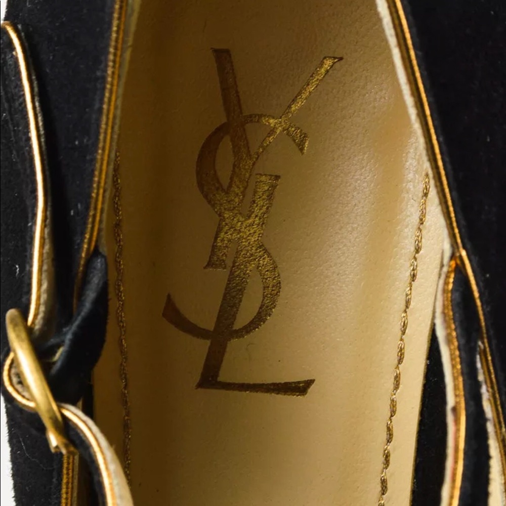 **🔥SOLD🔥** Ysl platform black suede, gold trim - Picture 5 of 5