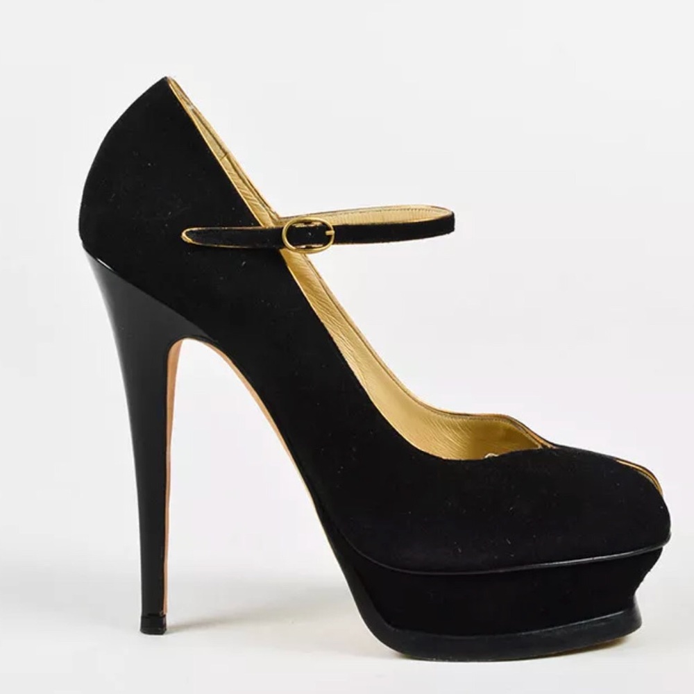 **🔥SOLD🔥** Ysl platform black suede, gold trim - Picture 2 of 5