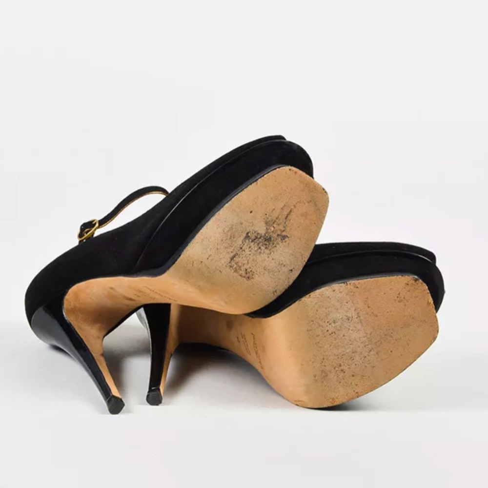 **🔥SOLD🔥** Ysl platform black suede, gold trim - Picture 3 of 5