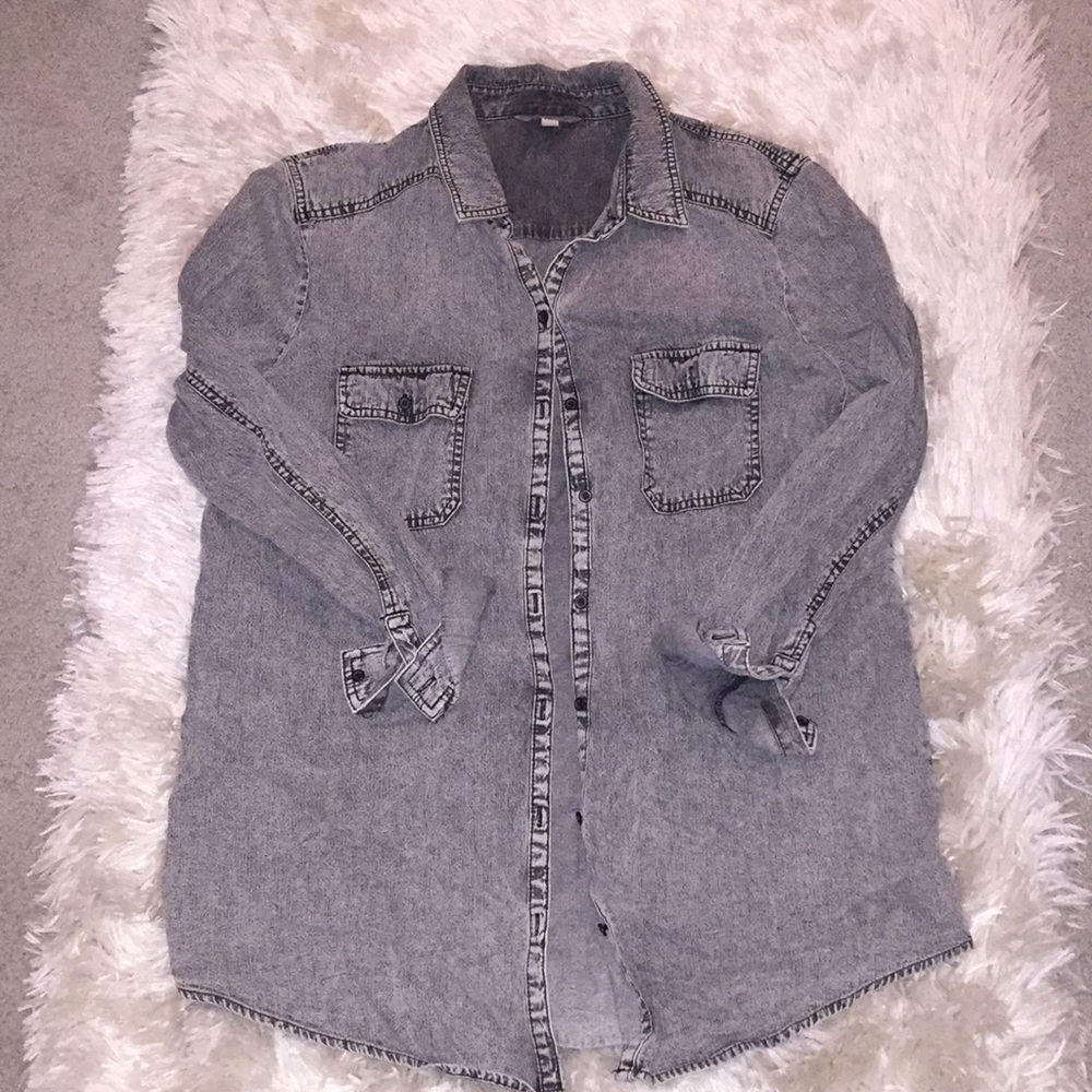Dark washed denim button down shirt