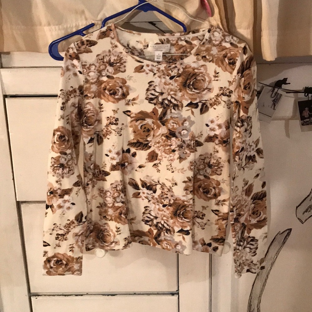 Cream/Tan Floral Long Sleeve Shirt