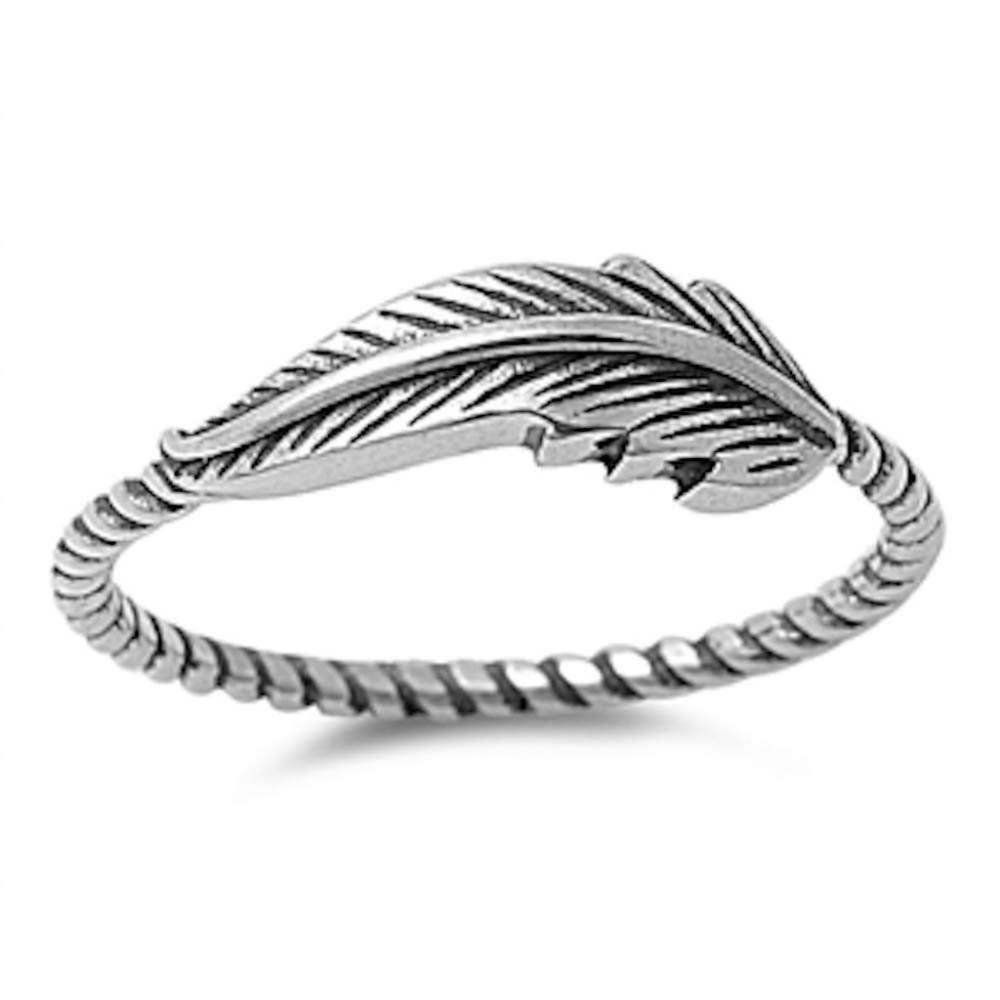Trendy Sterling Silver Beaded Band Feather