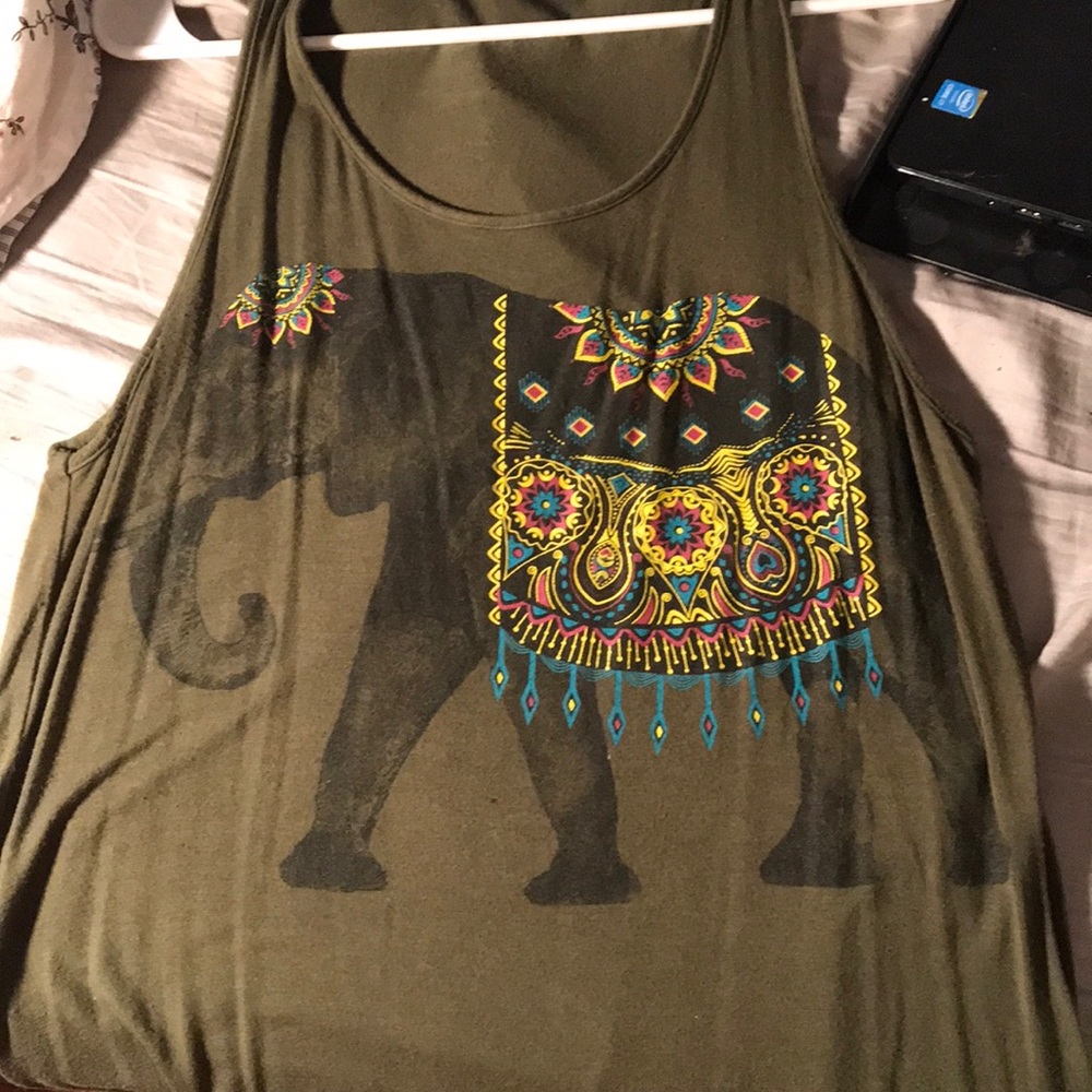 Olive Green Elephant Tank Top