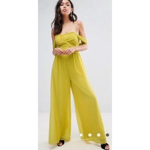 ASOS Bandeau Off Shoulder Jumpsuit in Chiffon