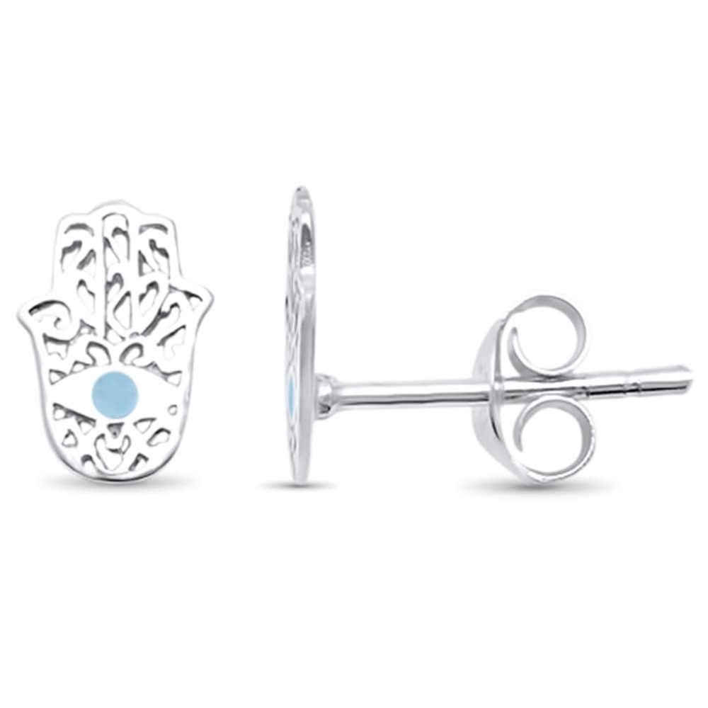 Turquoise Hamsa Stud .925 Sterling Silver Earrings
