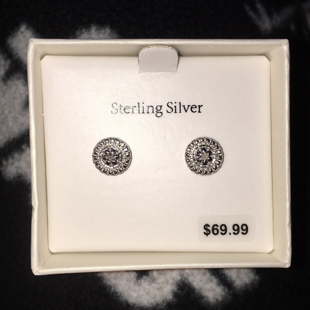 Stud diamond and sterling silver earrings
