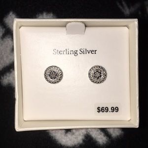 Stud diamond and sterling silver earrings