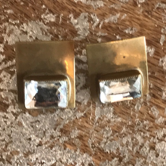 Jewelry - Vintage Brass & Crystal Earrings EUC