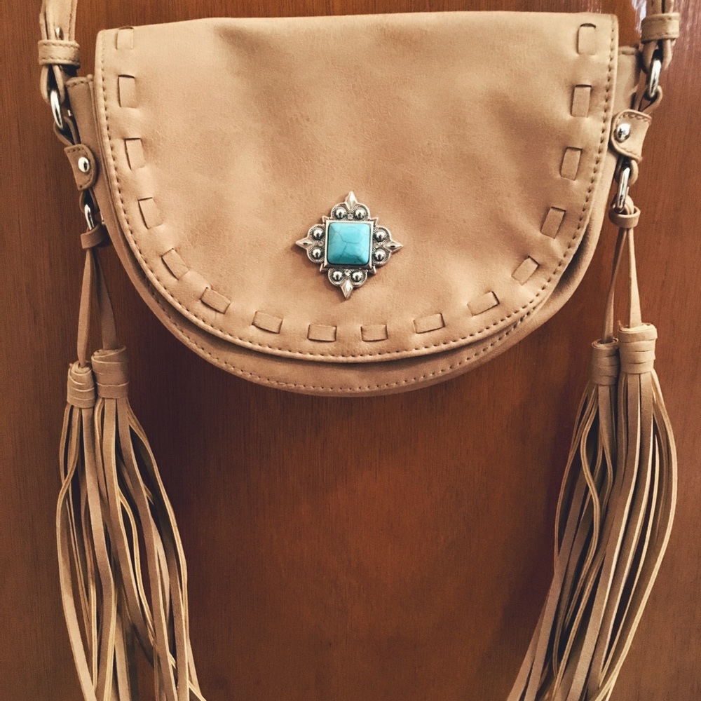 Tan faux leather cross body purse