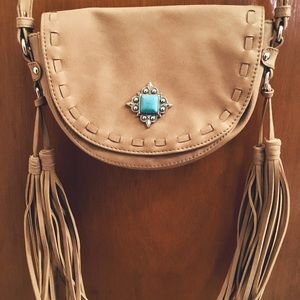Tan faux leather cross body purse
