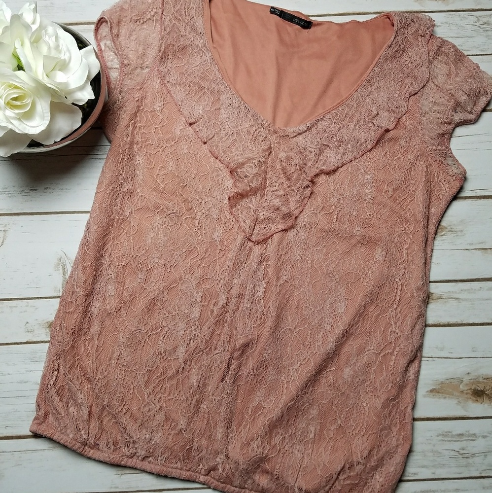Maurices Lace Blush Blouse Top Size XXL