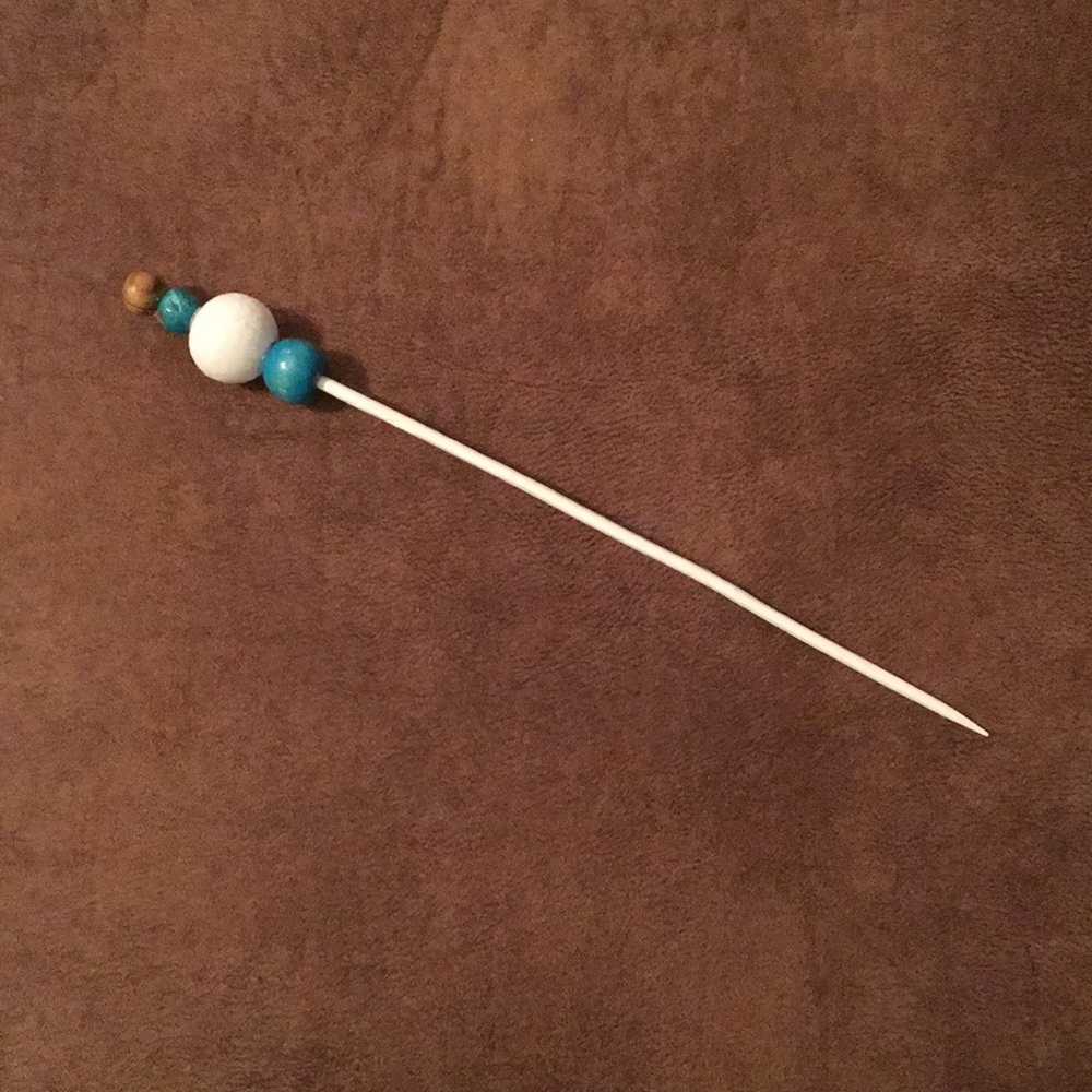 Turquoise, brown, white hair stick- thin stick