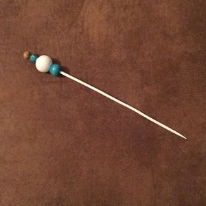 Turquoise, brown, white hair stick- thin stick