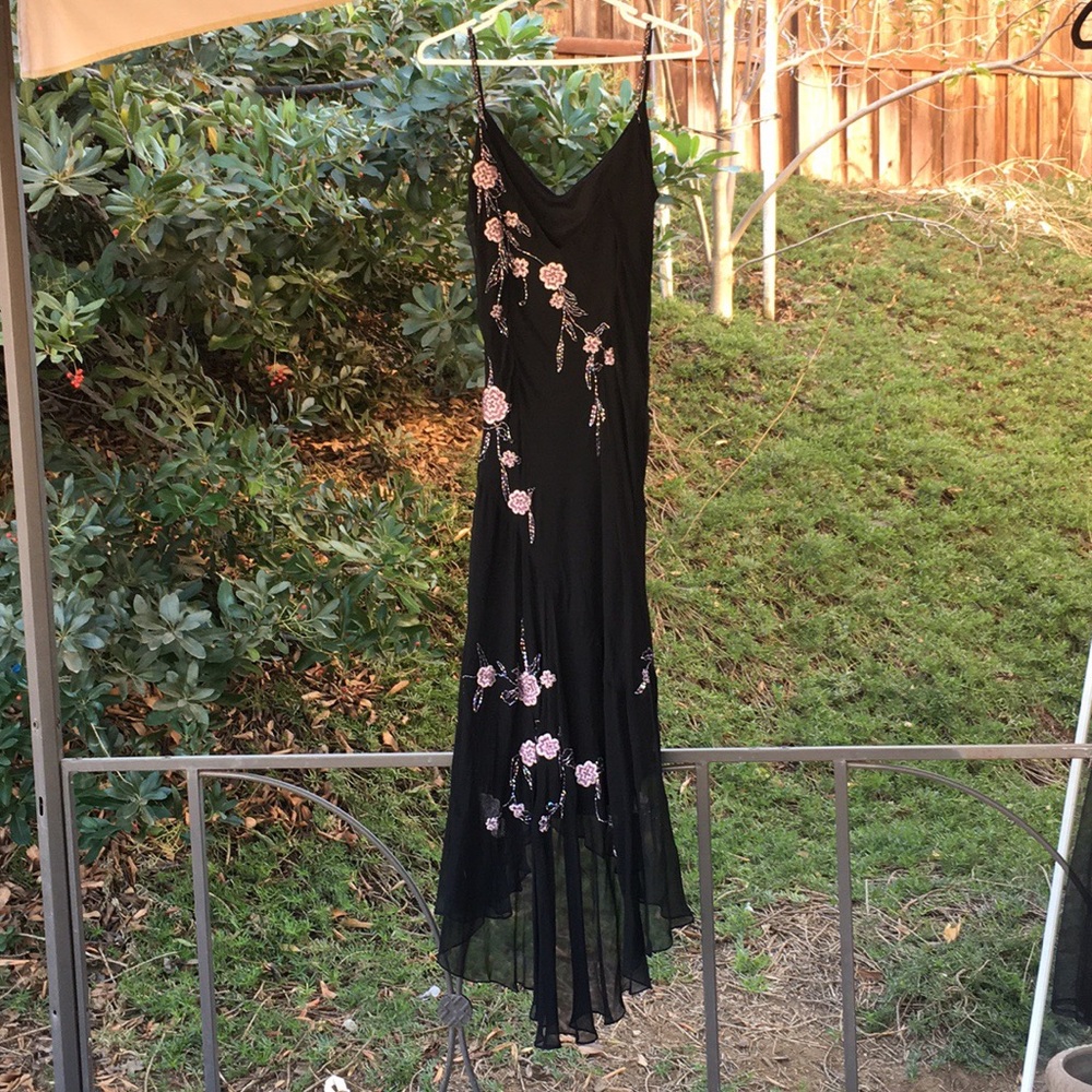 Black Chiffon Dress w/ Flower Beads