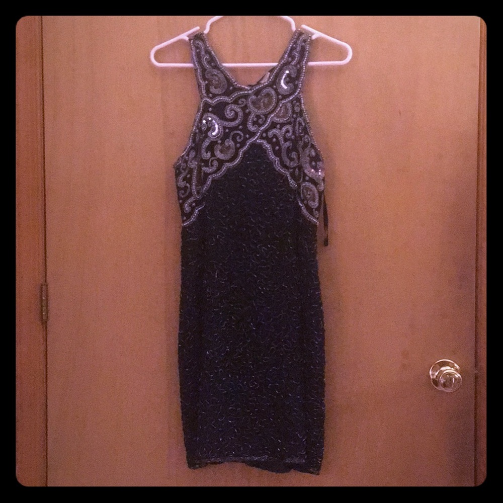 Dark blue beaded cocktail dress