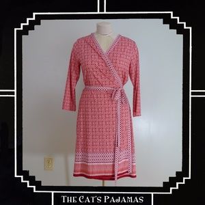 Max Studio True Wrap Stretch Red Geometric Dress