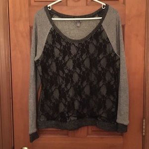 Grey and Black Lace Front Sweater