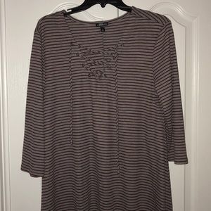 Grey and maroon striped shirt