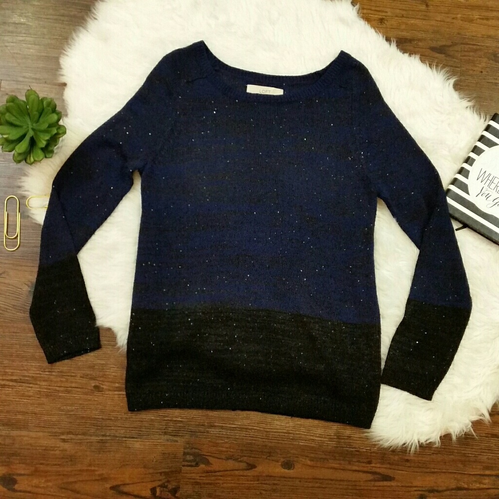 LOFT COLOR BLOCK SEQUIN SWEATER SIZE MEDIUM