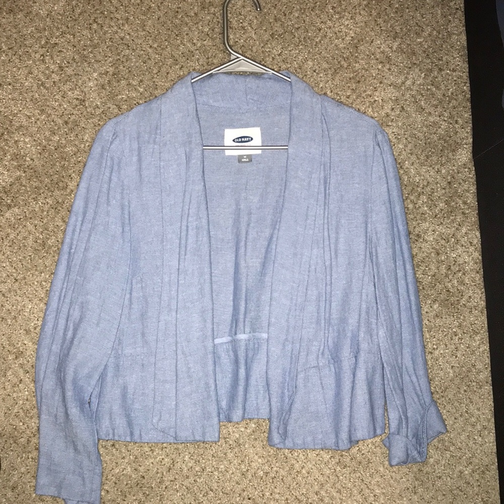 Women’s blue cardigan.
