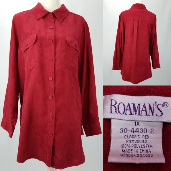 Roaman's Tops - Roaman's Red Microsuede Button Up Blouse Top 1X