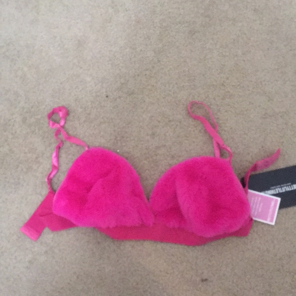 Pretty Little Thing hot pink fur bralette bra