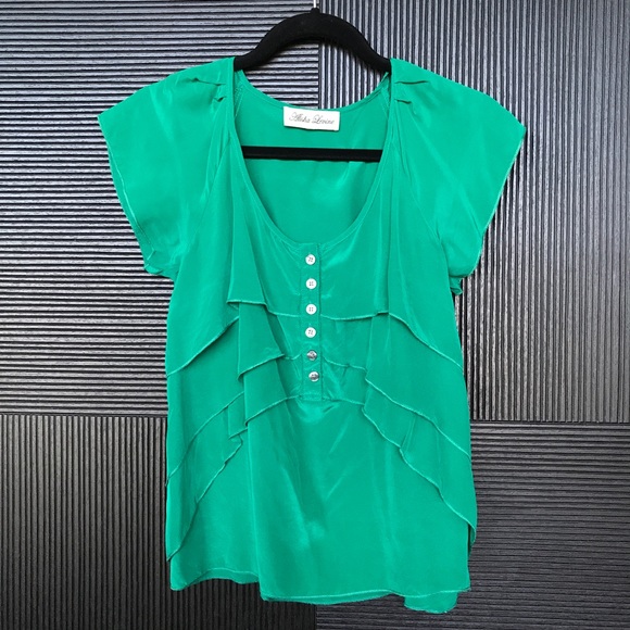 Alisha Levine Emerald Green Top 100% Silk - Picture 1 of 2