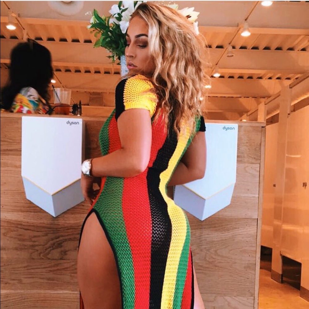 Rihanna Rasta colored coverup