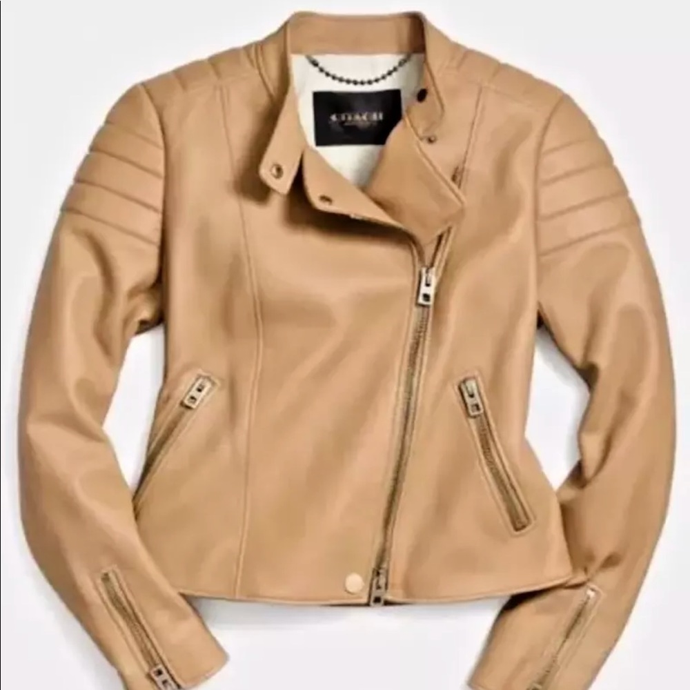 Coach Genuine Leather Caramel Moto Jacket NWT 0 SM - Picture 1 of 8