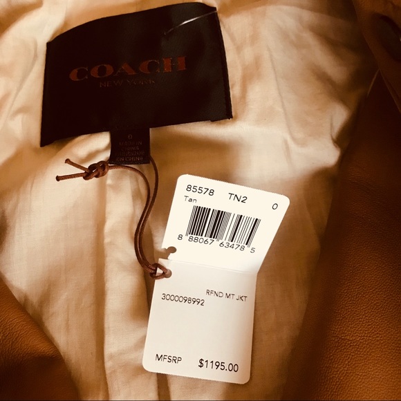 Coach Genuine Leather Caramel Moto Jacket NWT 0 SM - Picture 8 of 8