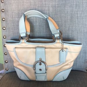 Beige and Blue Coach Handbag
