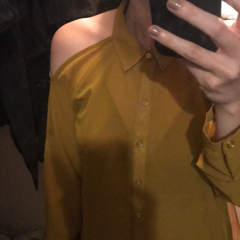 Golden Shoulder Cut-Out Button-Down Shirt