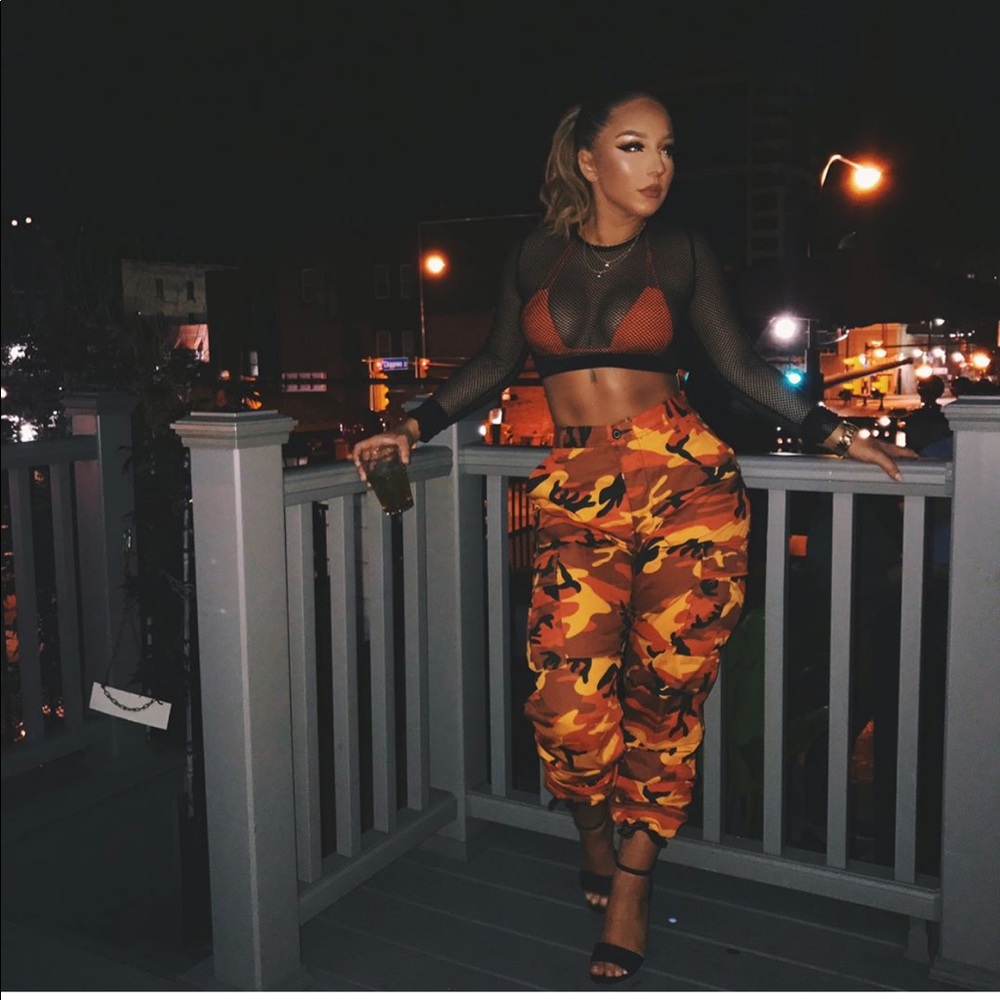 Orange camo cargo pants