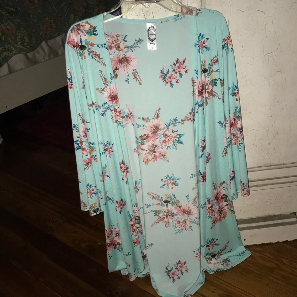 Honeyme turquoise and floral cardigan/duster