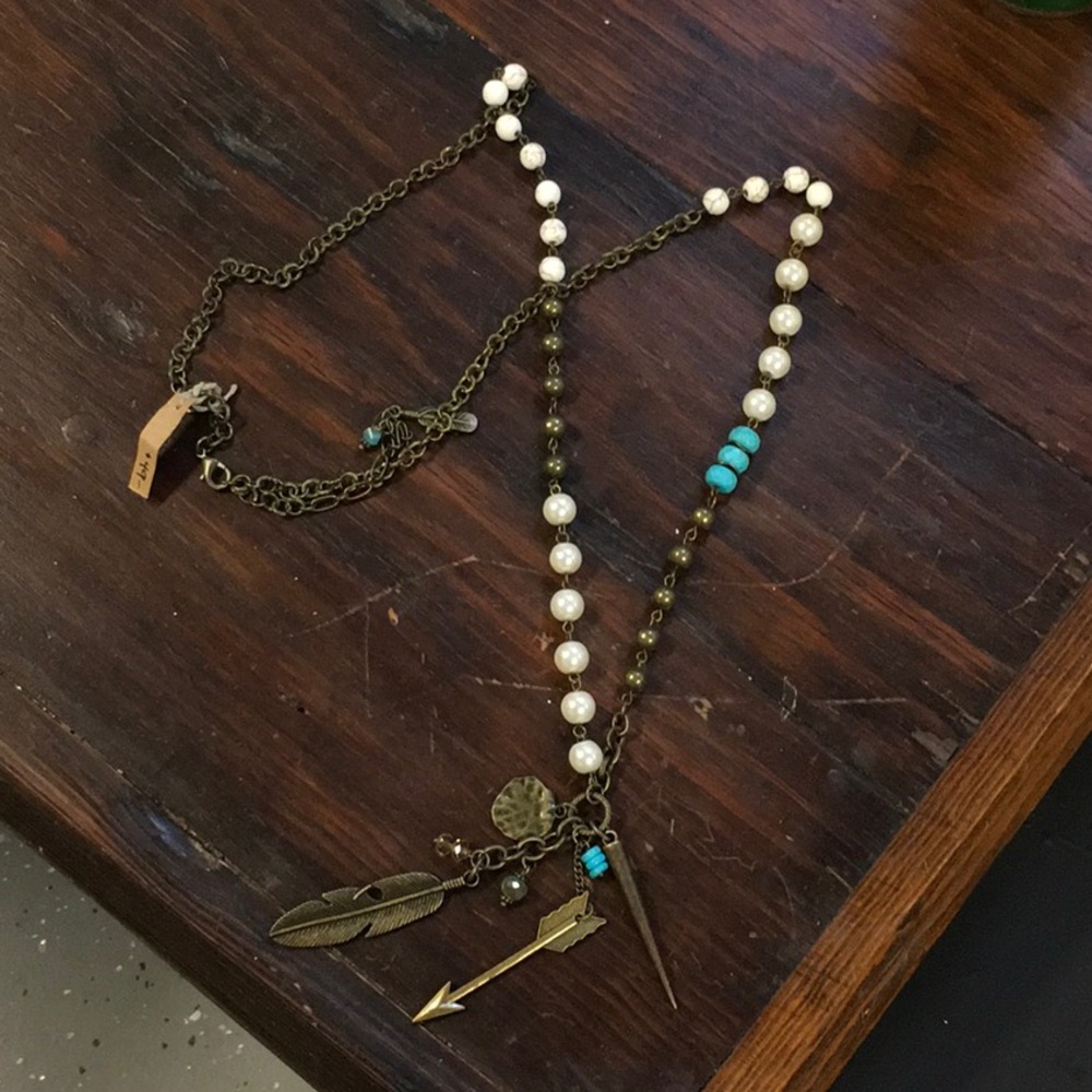 Turquoise and pearl handmade necklace