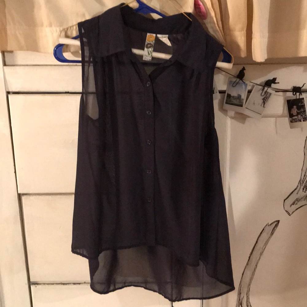Sheer Dark Blue Collared Blouse