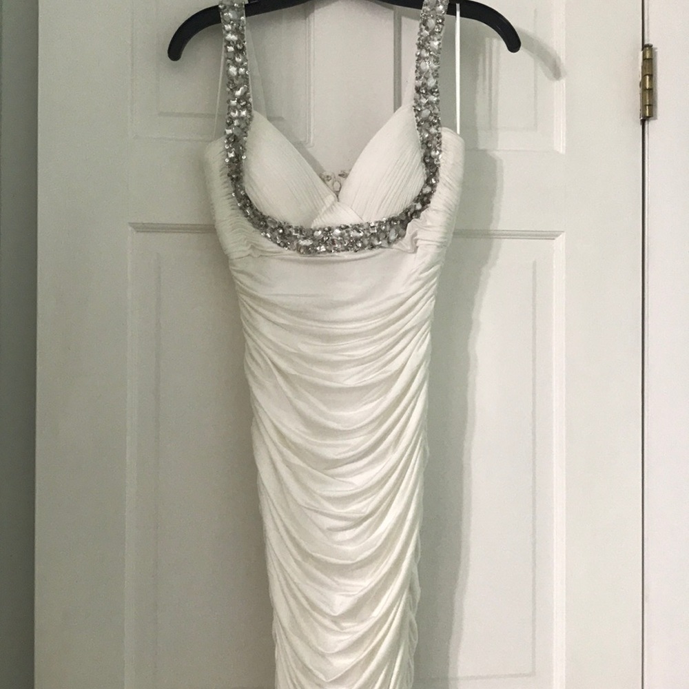 Jewel embellished white cocktail dress