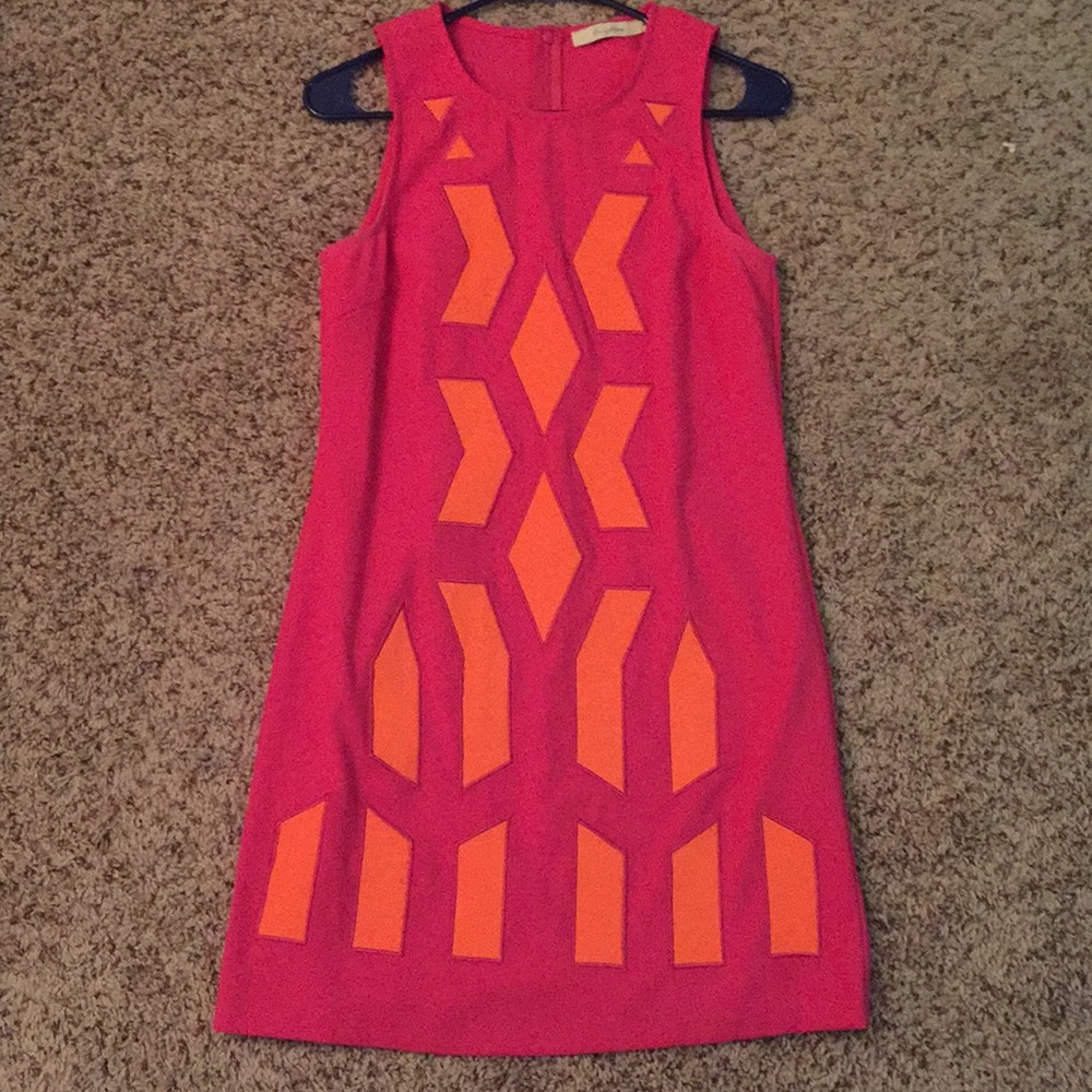 Pink dress with orange shapes!