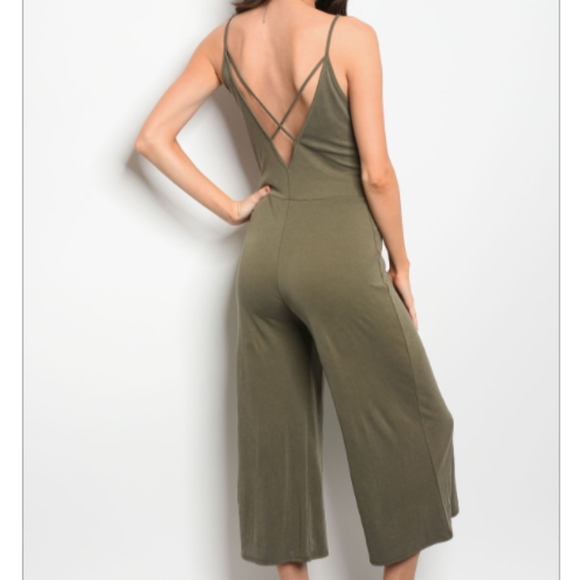 LAST 1: Soft Olive Criss-Cross Jumpsuit - Picture 2 of 2