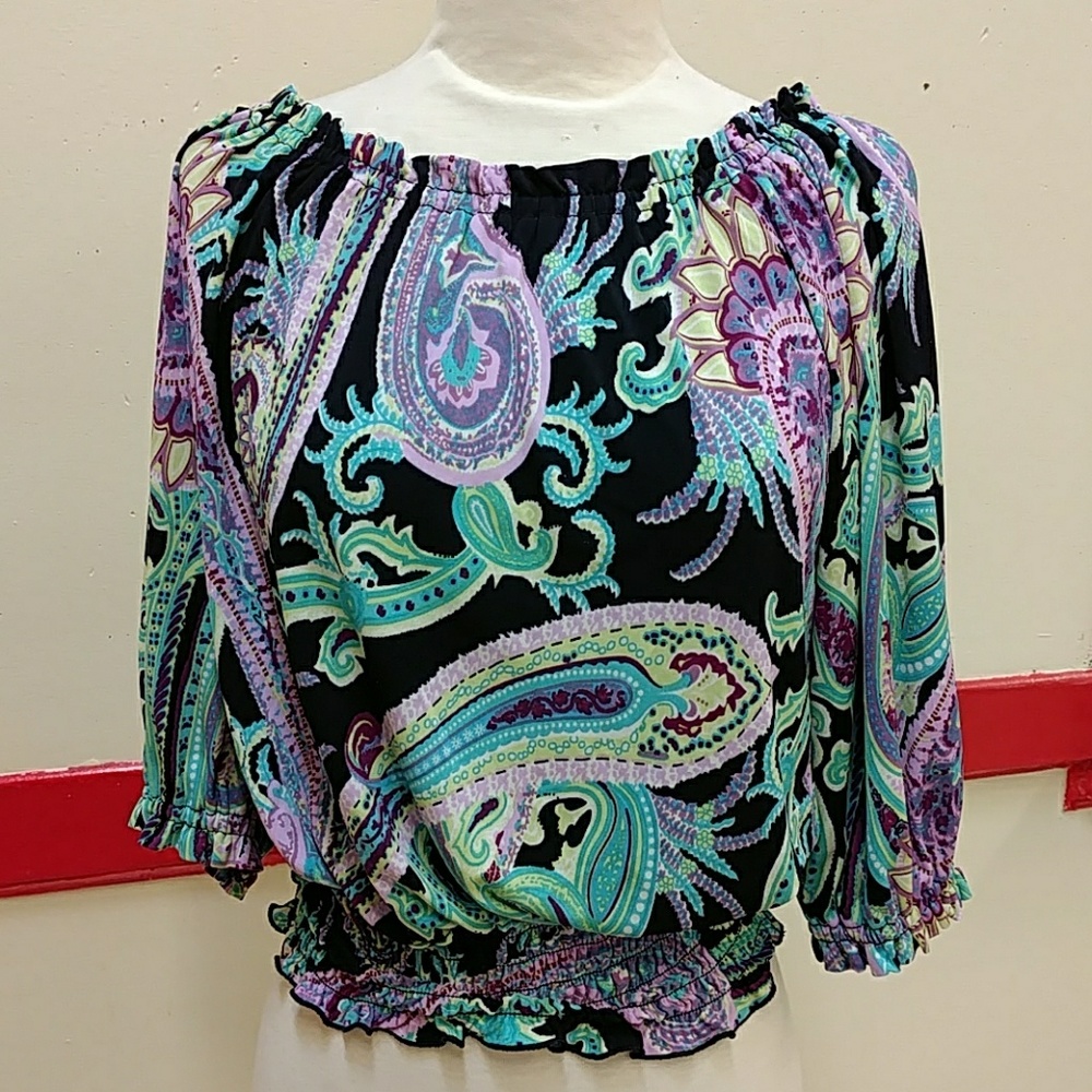 Inc Multicolor off-the-shoulder blouse.