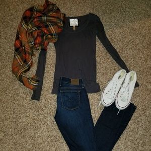 American Eagle Long Sleeve Navy Blue Shirt