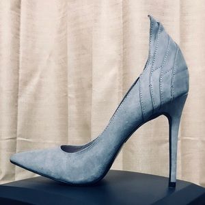 Medium gray, suede stilettos.
