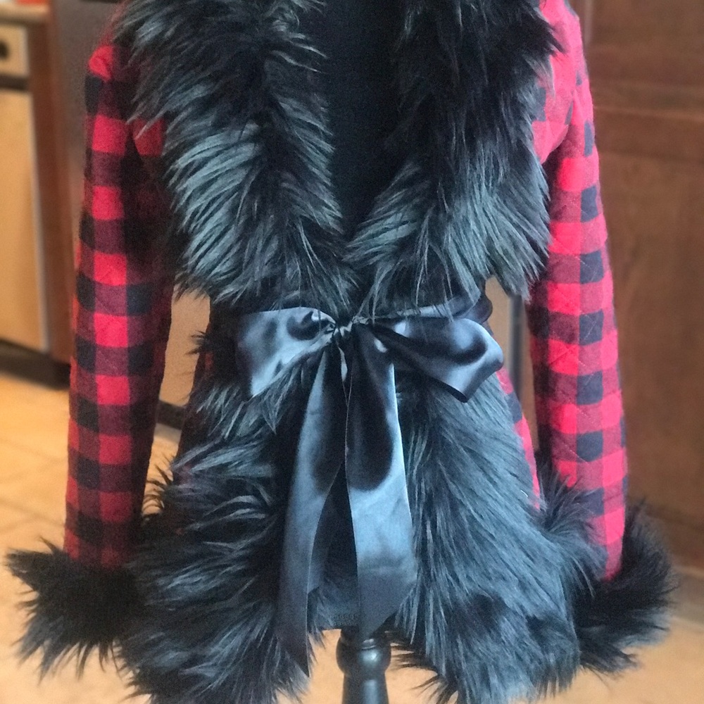 Ladies faux fur trim coat