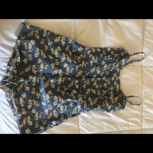 Floral denim romper