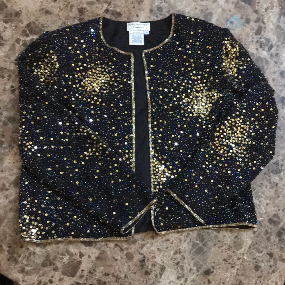Sequin beaded silk jacket.