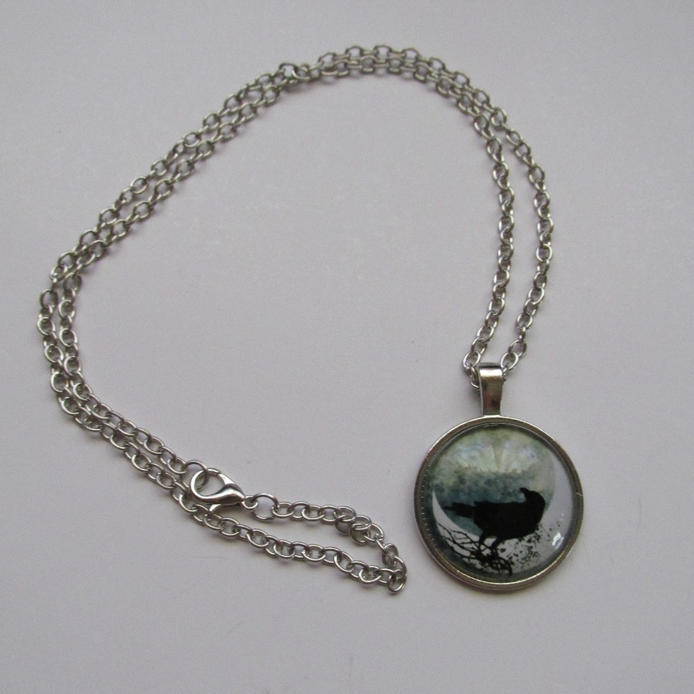 Blackbird & Moon Cabochon Pendant Necklace