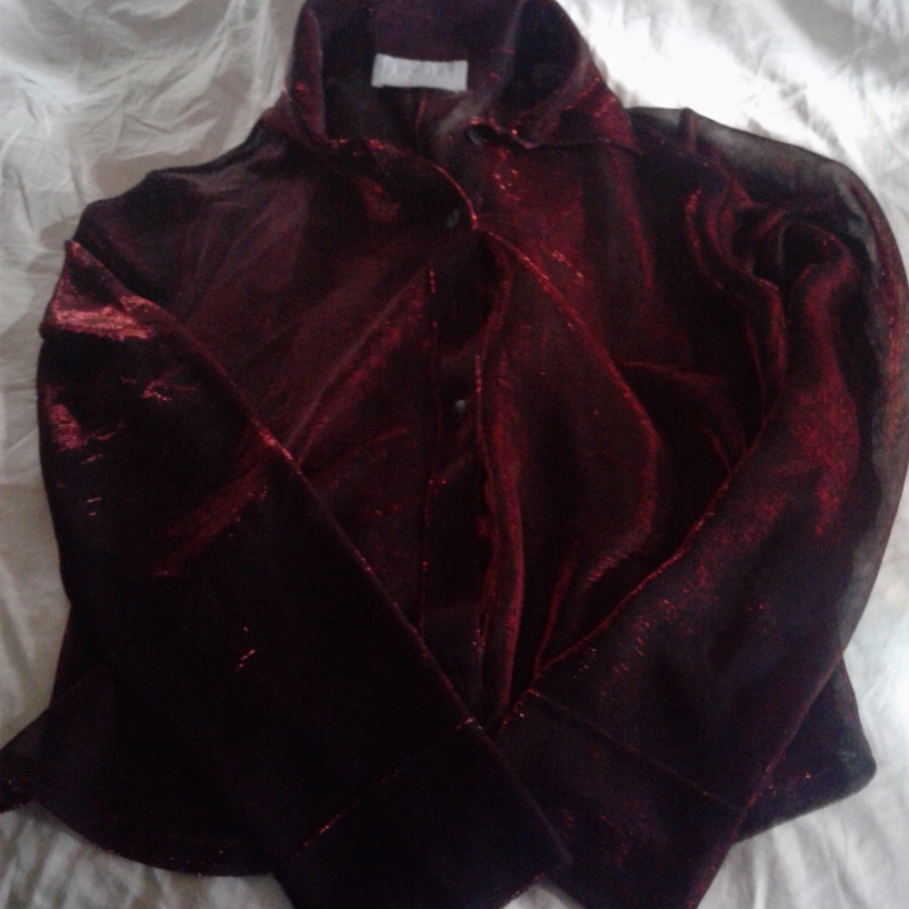 LOB Inc. dark red and black see through shirt