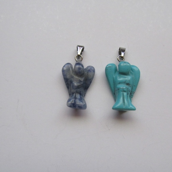 Carved Stone Angel Charms or Pendants Blue - Picture 1 of 2